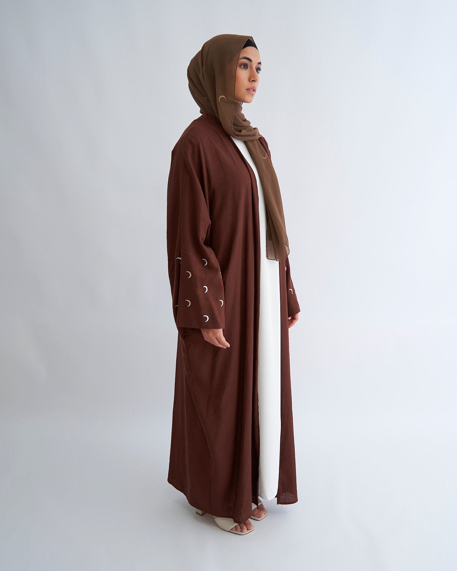 Moon Linen Abaya with Hijab - Coffee