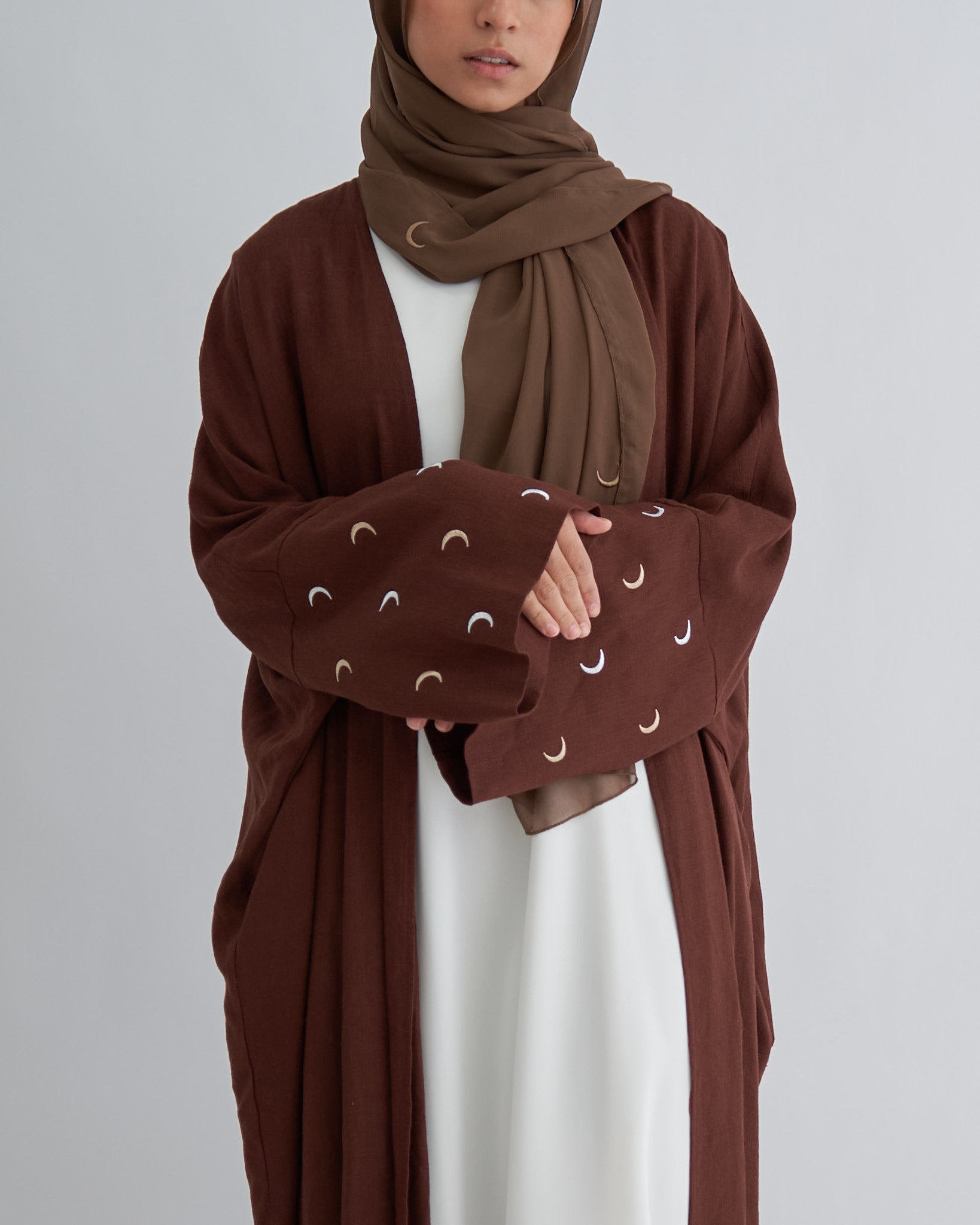 Moon Linen Abaya with Hijab - Coffee