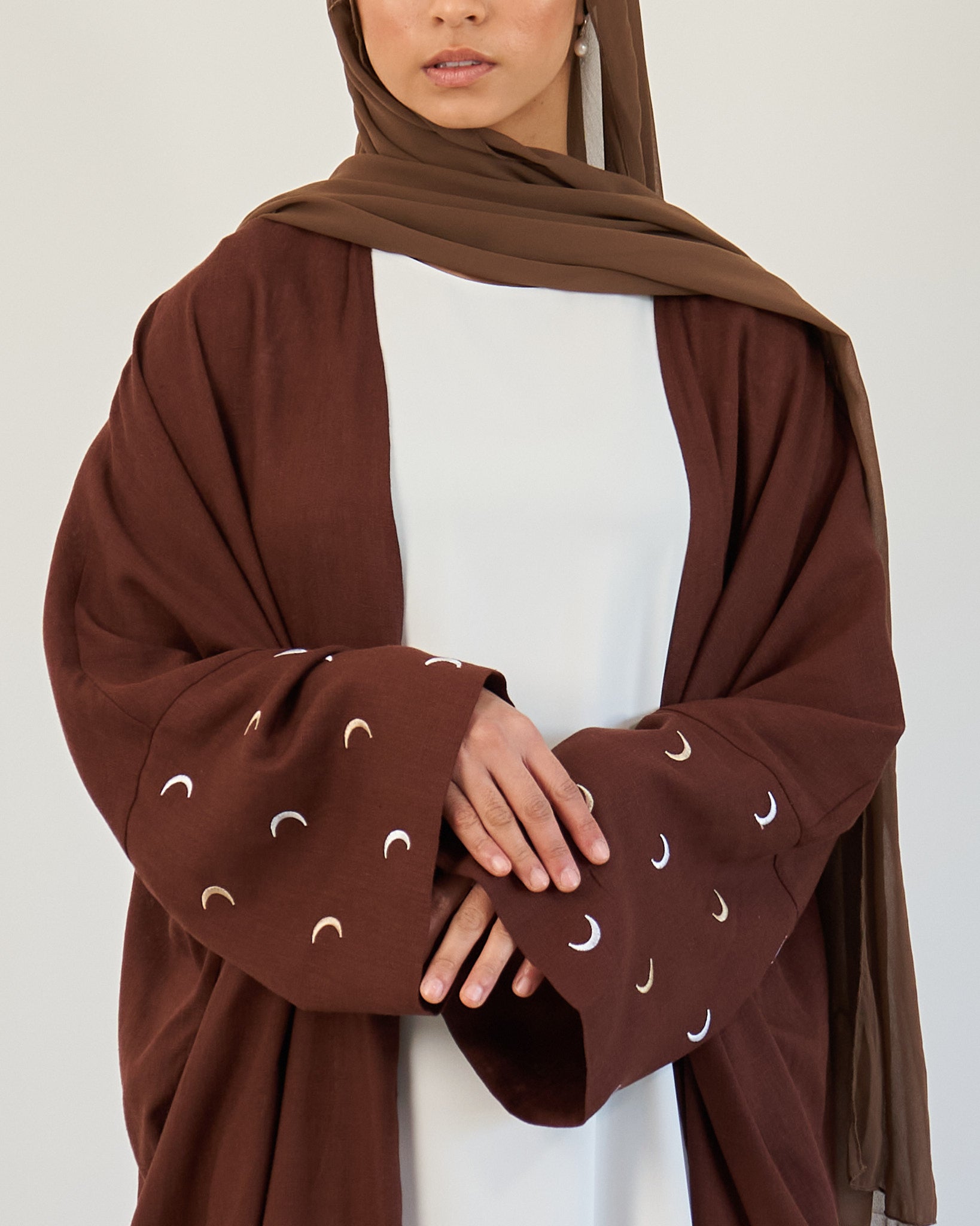 Moon Linen Abaya with Hijab - Coffee Linen Abaya Fajr Noor 