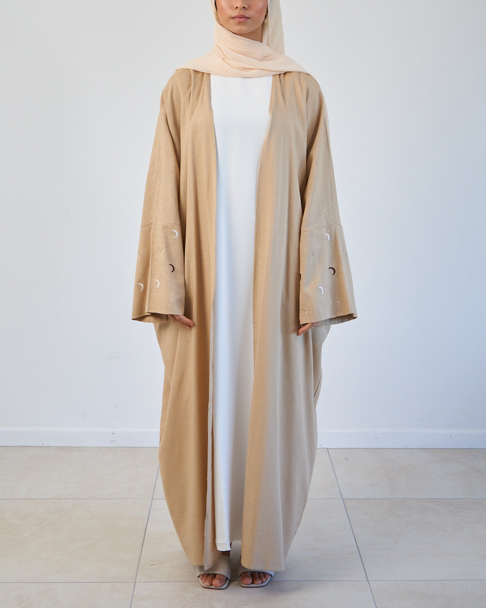 Moon Linen Abaya with Hijab - Beige Linen Abaya Fajr Noor 