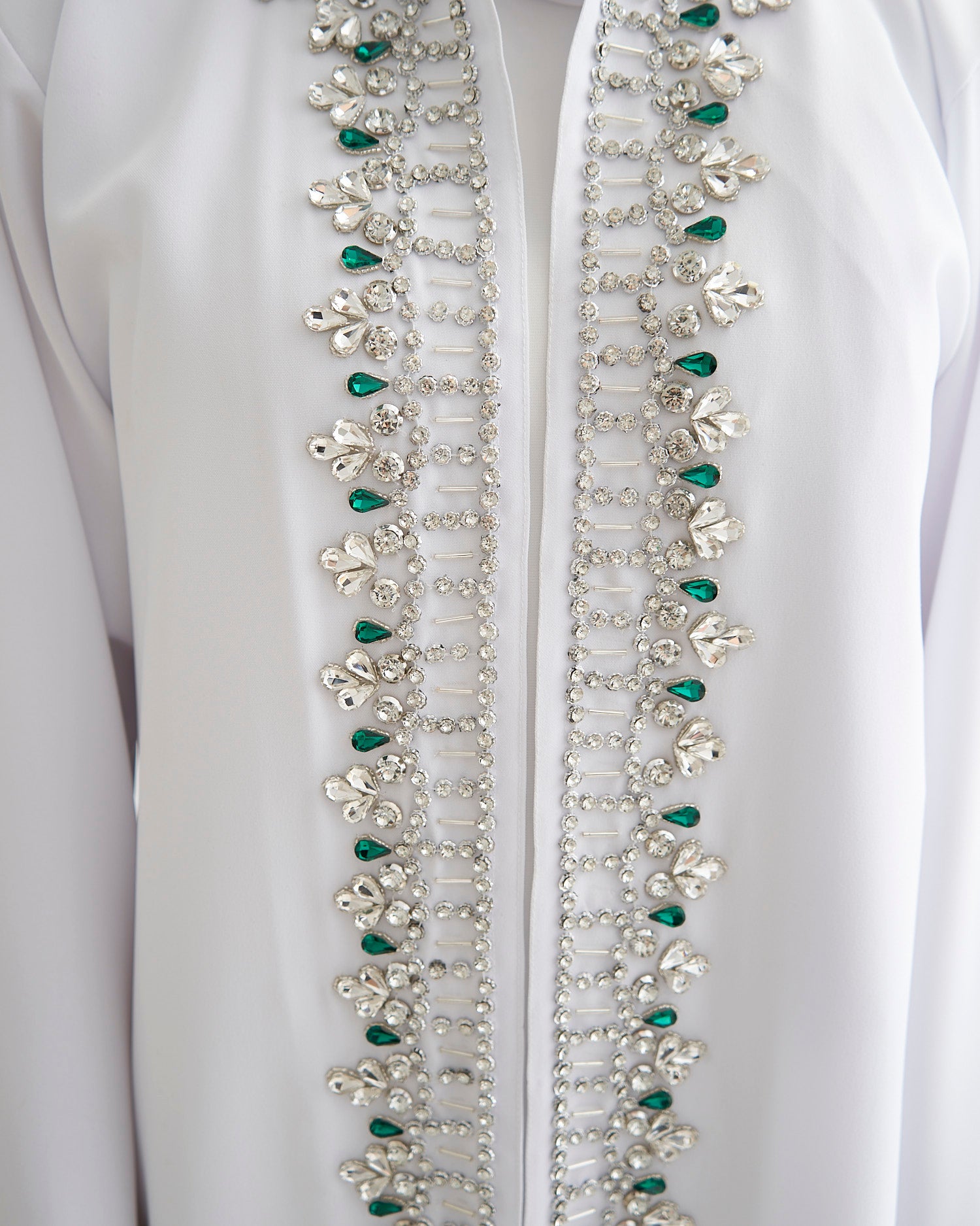 White Nikkah Abaya with Emerald Gems