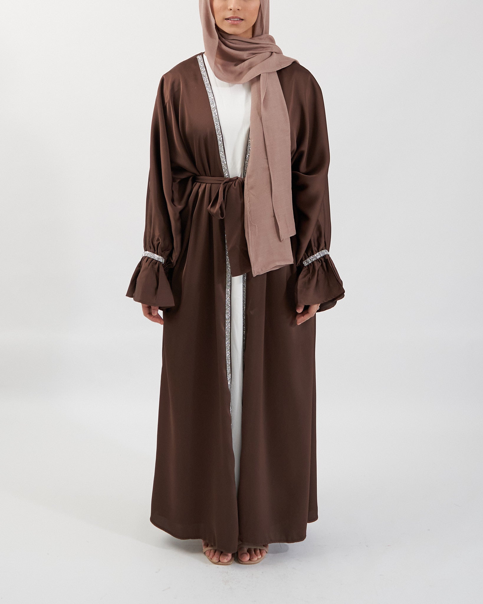 2PC Zainab Abaya Set - Coffee Satin Abaya Fajr Noor 