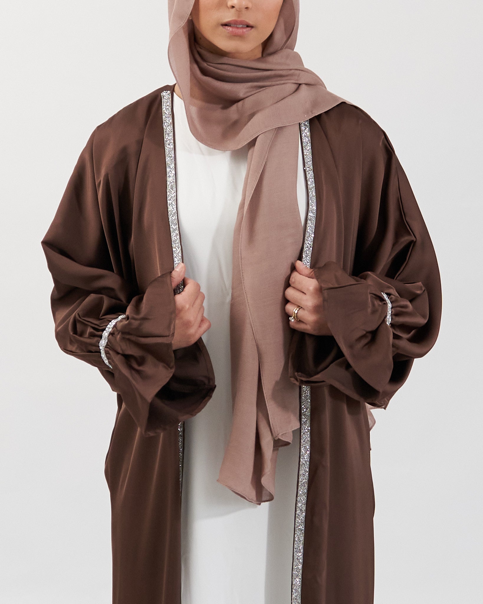 2PC Zainab Abaya Set - Coffee Satin Abaya Fajr Noor S