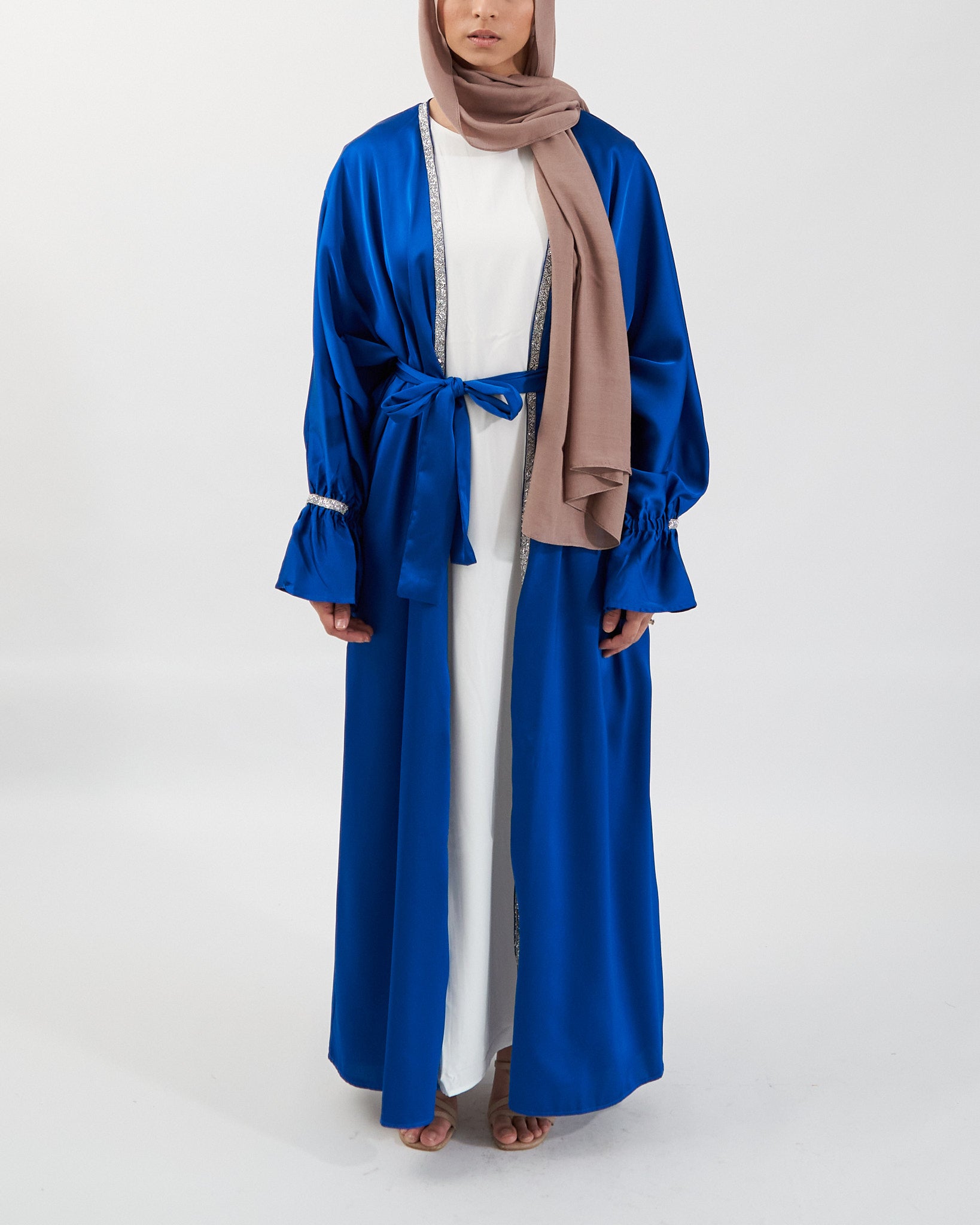 2PC Zainab Abaya Set - Royal Blue Satin Abaya Fajr Noor 