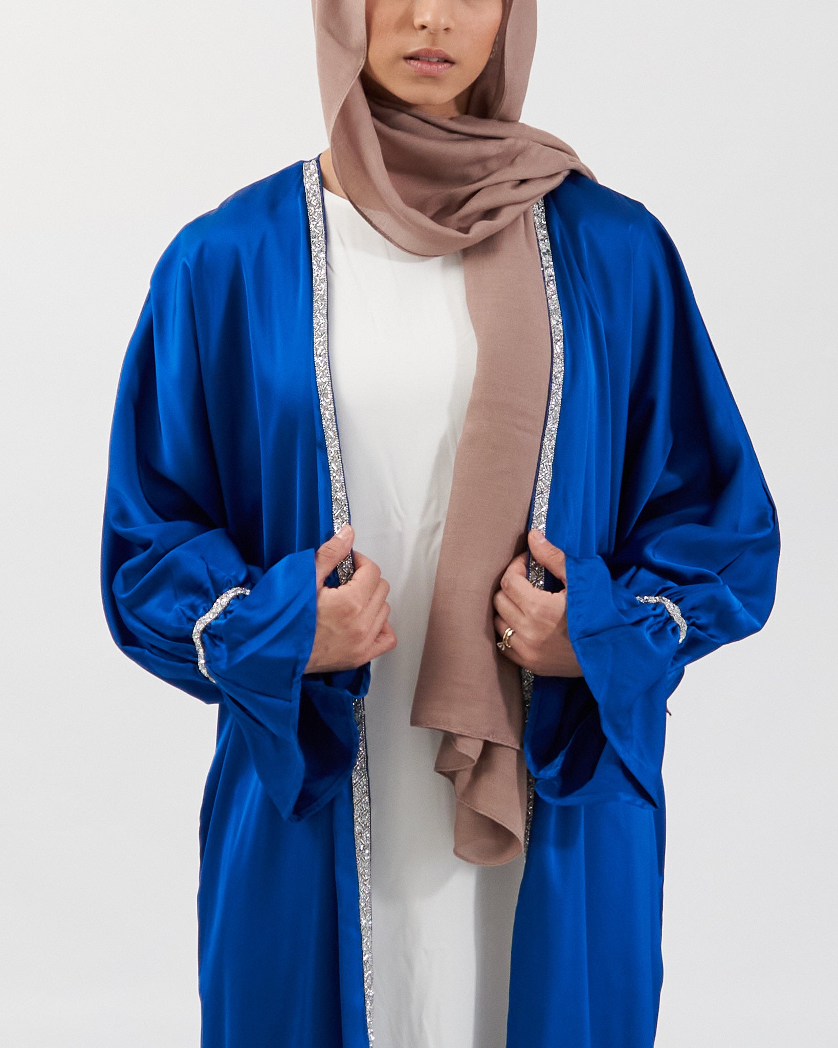 2PC Zainab Abaya Set - Royal Blue Satin Abaya Fajr Noor 