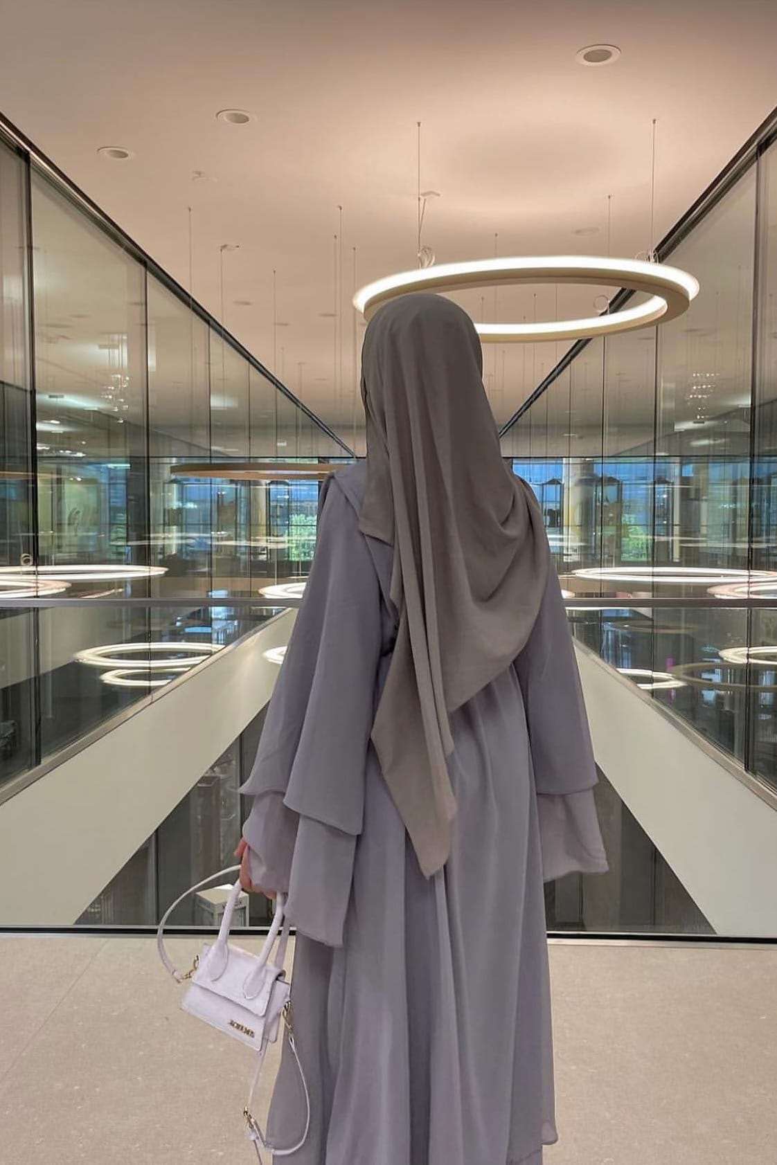 Aisha Abaya + Hijab - Silver - Open Abaya - Fajr Noor