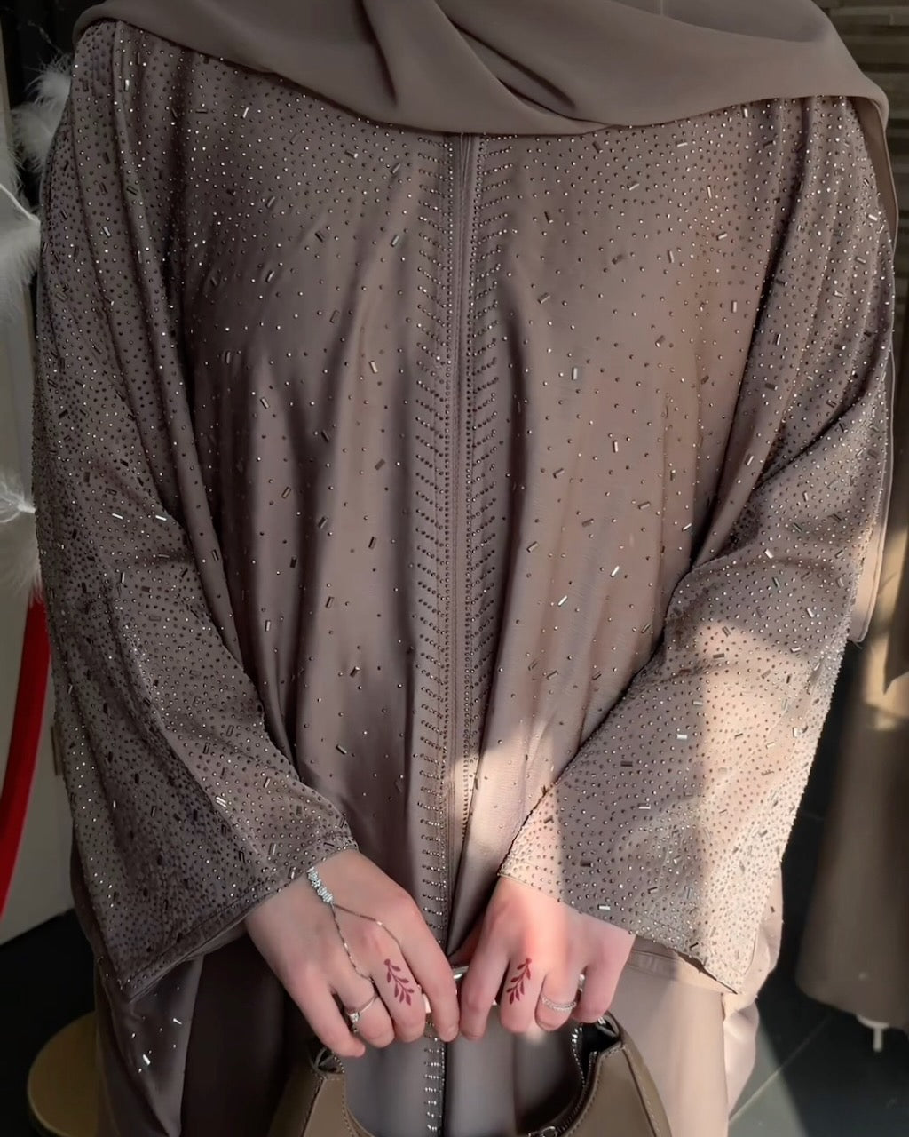 Amina Mocha Abaya with gems
