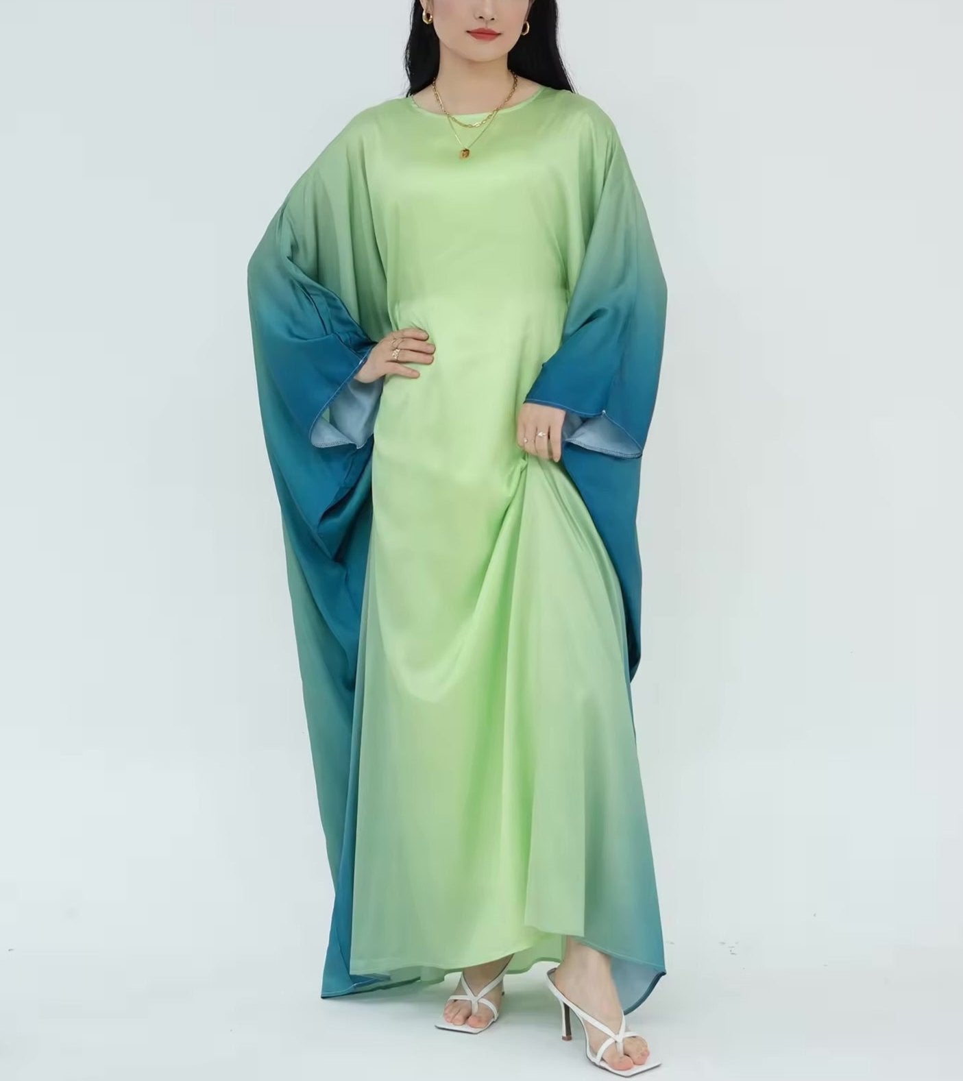 Butterfly Ombre Kaftan - Lime Ombre Abaya Fajr Noor S