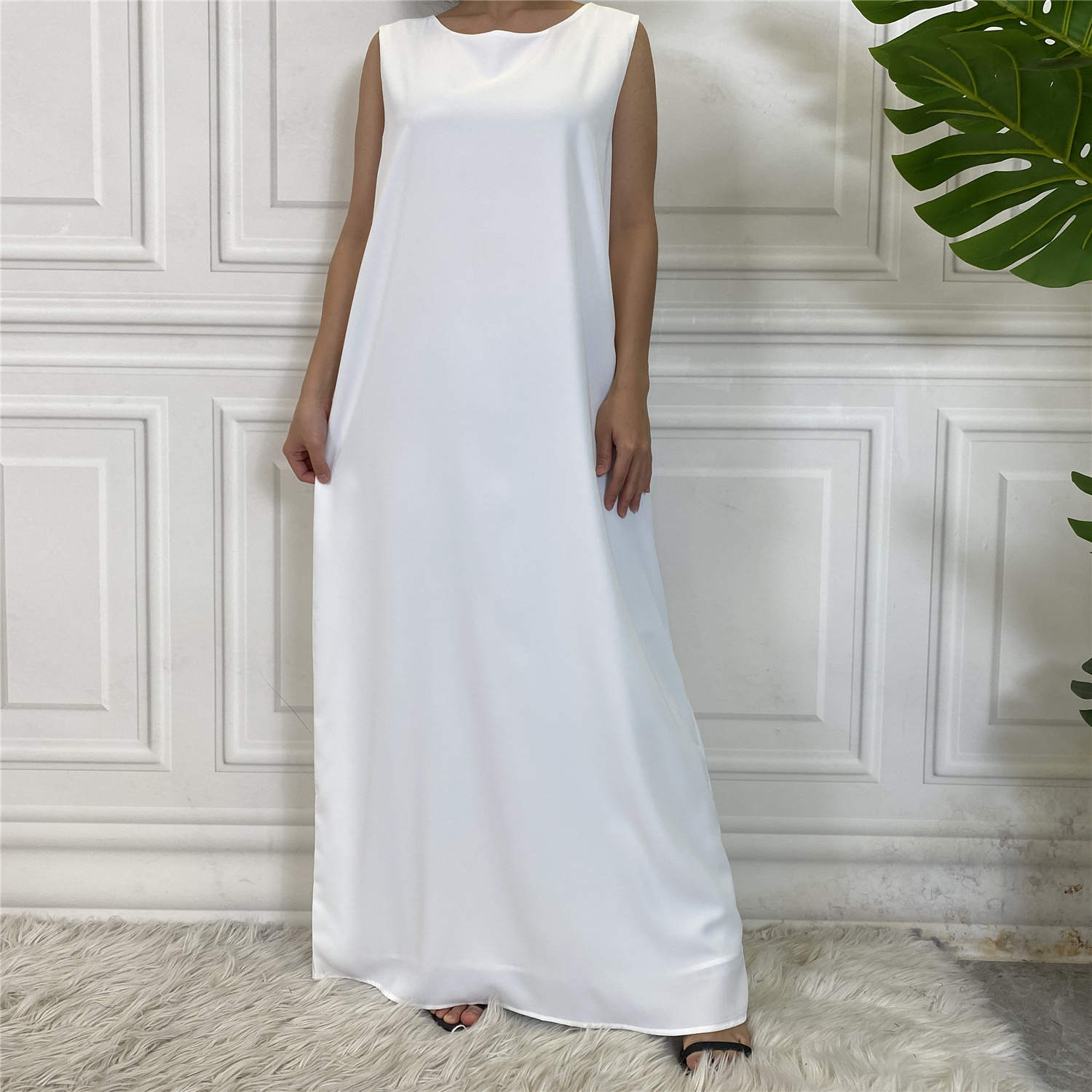 White Sleeveless Slip Dress for open abayas Fajr Noor Australia