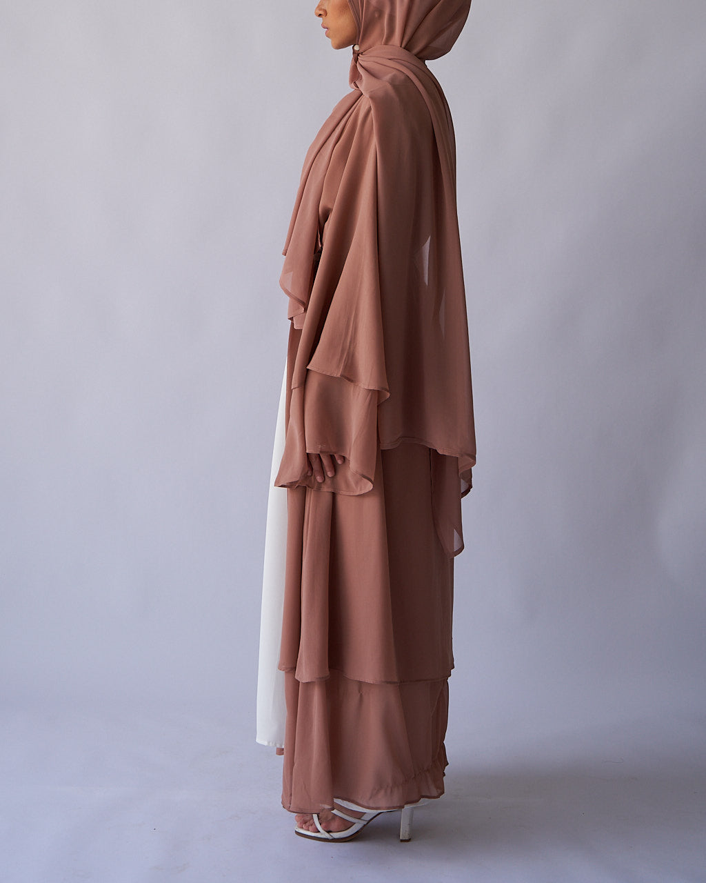 Aisha Abaya + Hijab - Brown - Open Abaya - Fajr Noor