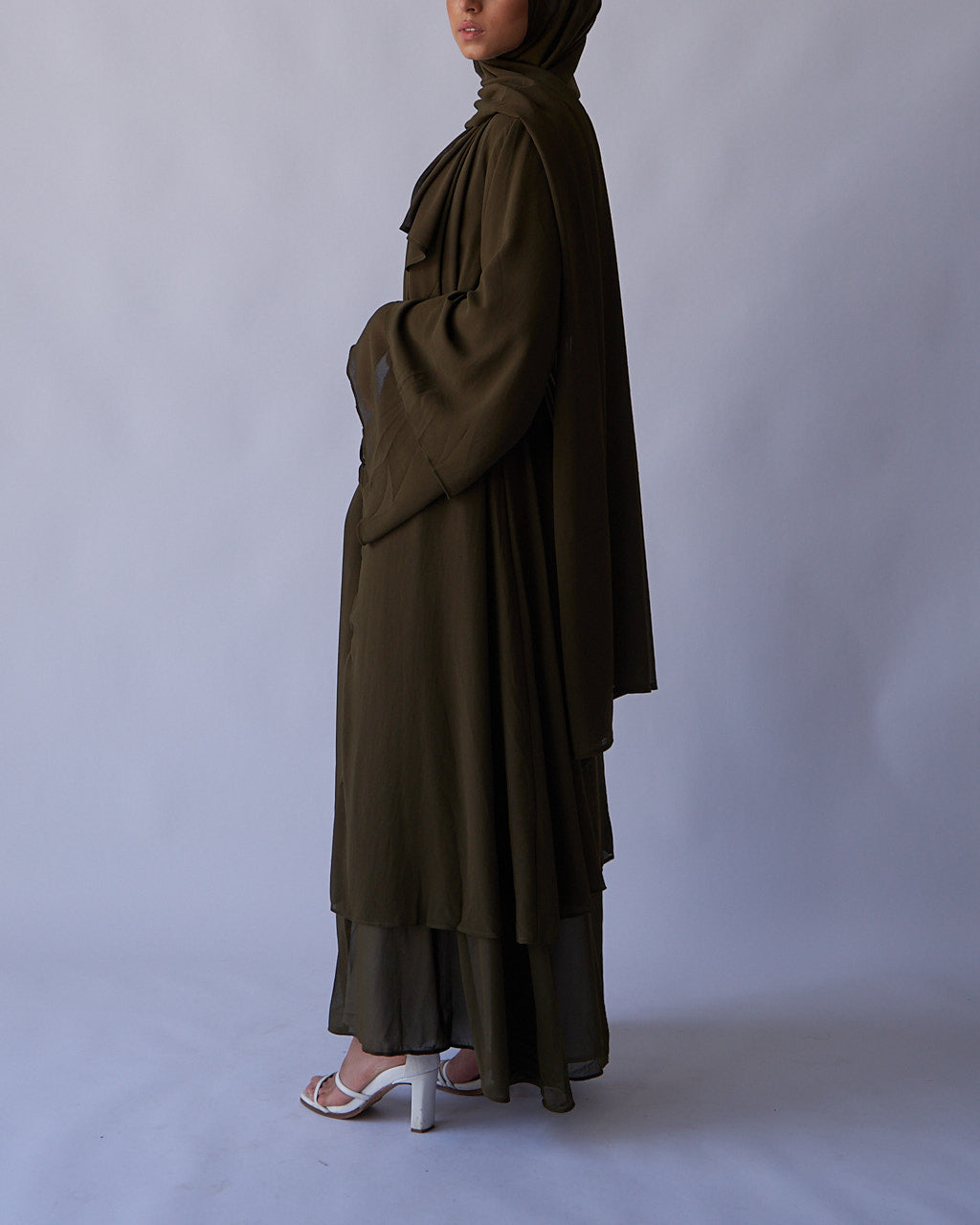 Aisha Abaya + Hijab - Khaki - Open Abaya - Fajr Noor