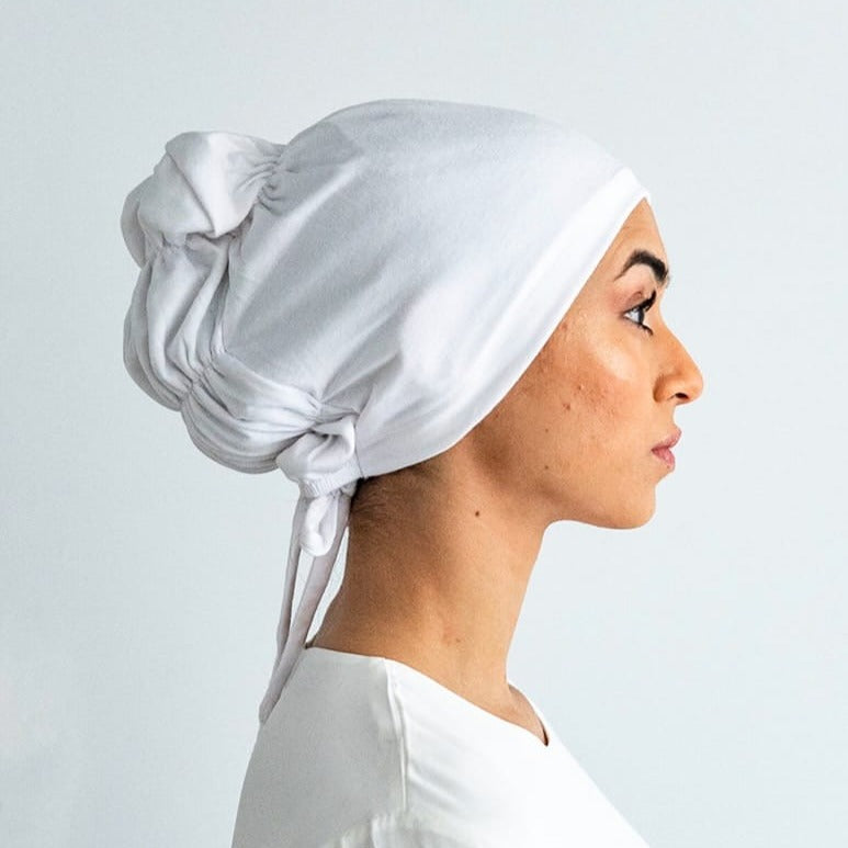 Elastic Silk Hijab Cap - White fajr noor australia