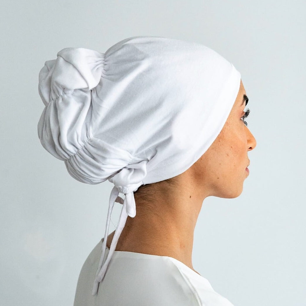 Elastic Silk Hijab Cap - White fajr noor australia
