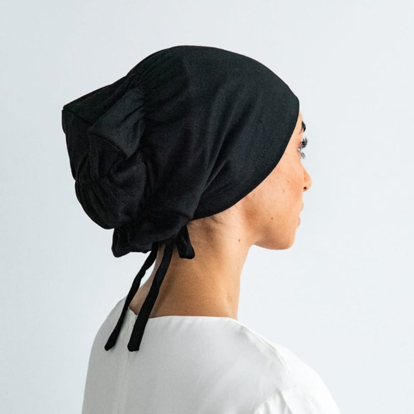 Elastic Silk Hijab Cap - Black