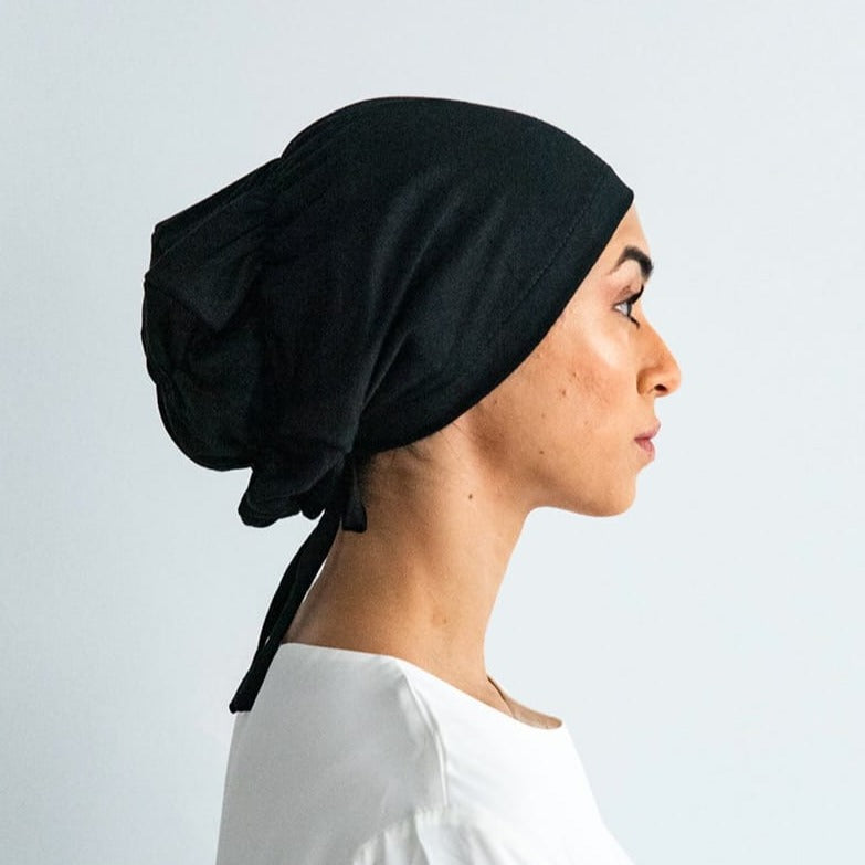 Elastic Silk Hijab Cap - Black